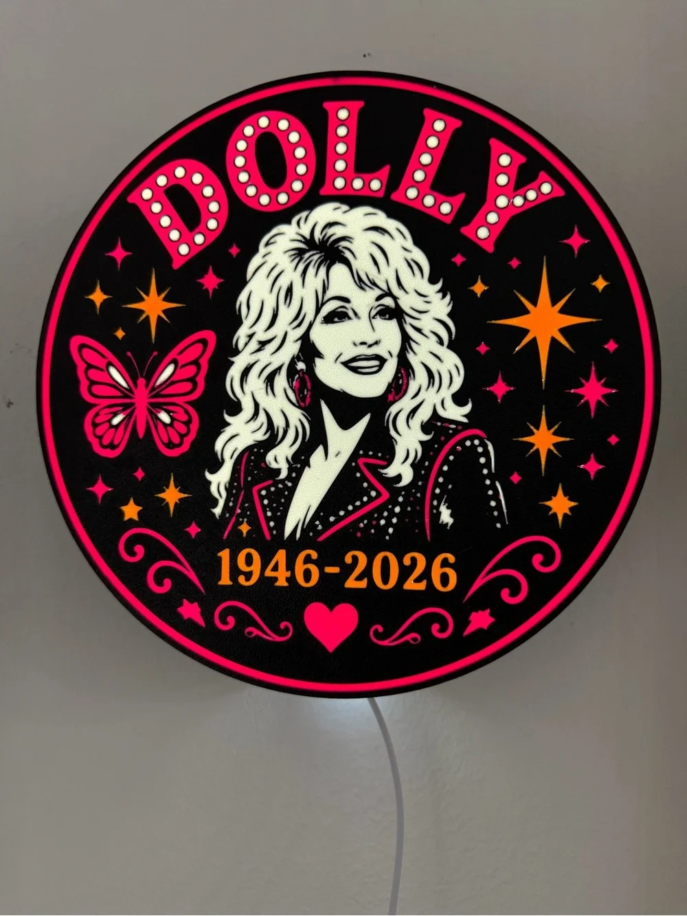 Dolly Tribute LED Wall Sign - Pink & Orange